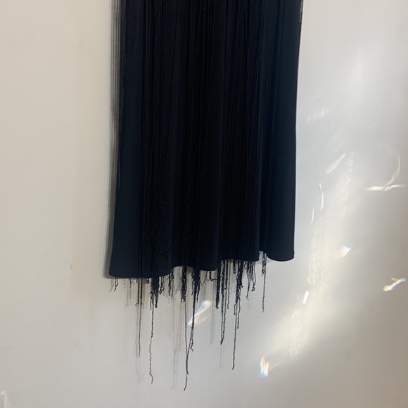 Onyx Nite Black Fringe macramé Flirty Shift dress mini size 8 women’s - Picture 2 of 6